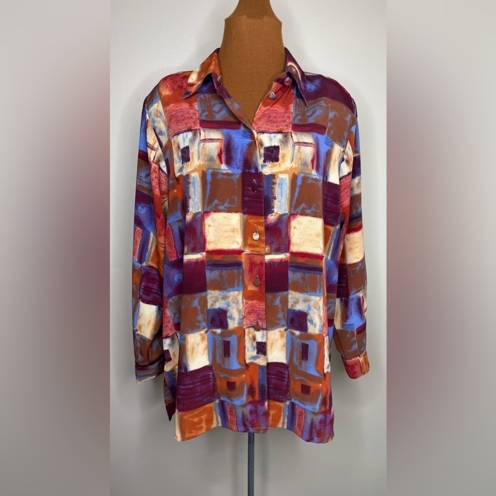 Vintage Beverly Rose USA Women's Blouse Button Up Long Sleeve Oversized-Large